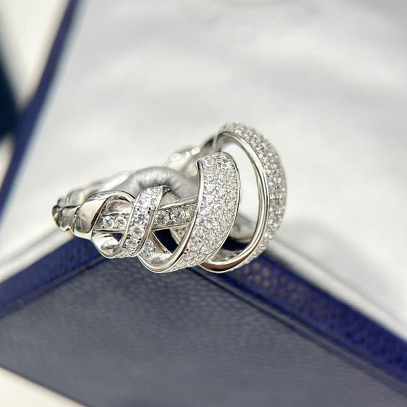 Sterling Silver Ribbon Around Full Diamond Ring