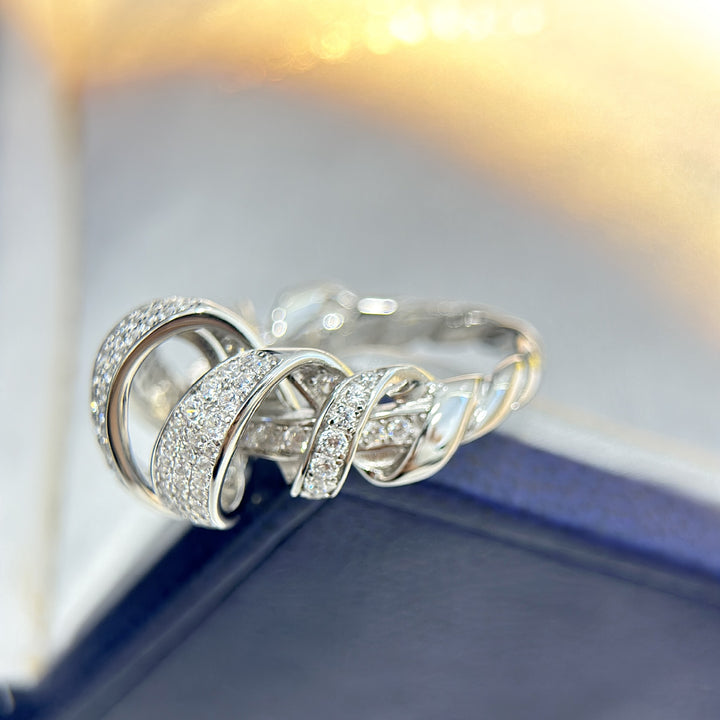Sterling Silver Ribbon Around Full Diamond Ring