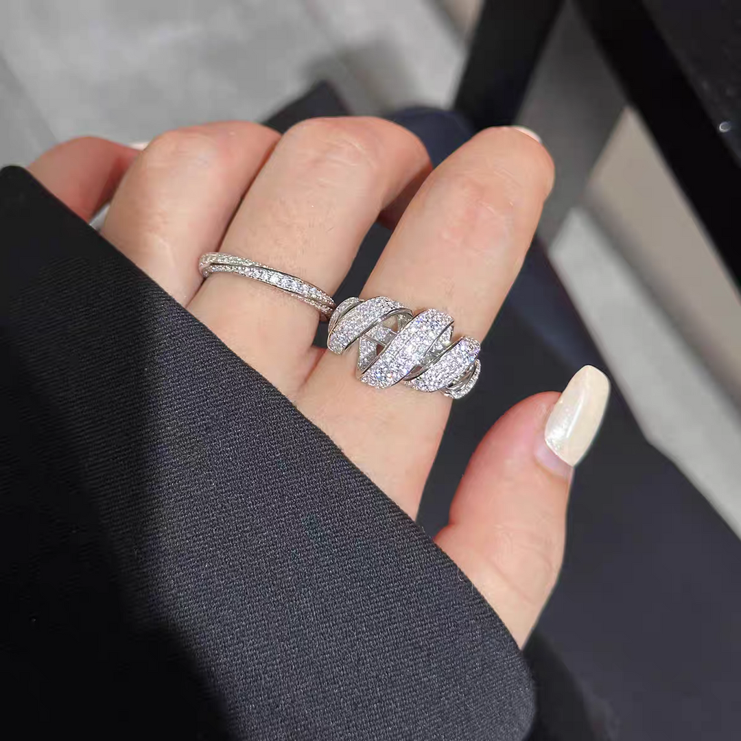 Sterling Silver Ribbon Around Full Diamond Ring