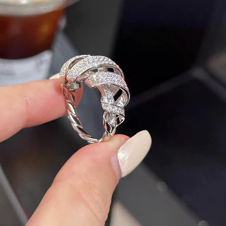 Sterling Silver Ribbon Around Full Diamond Ring