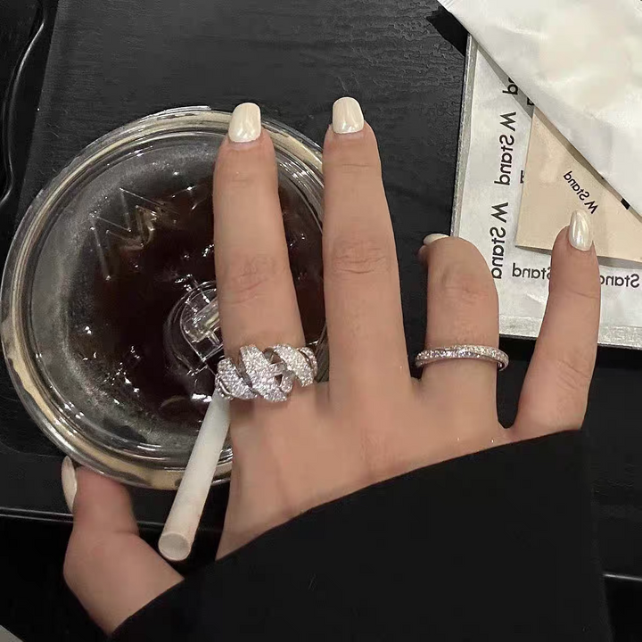 Sterling Silver Ribbon Around Full Diamond Ring