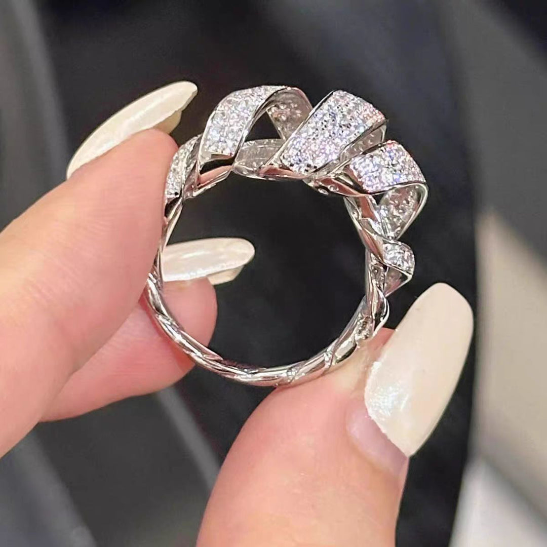 Sterling Silver Ribbon Around Full Diamond Ring