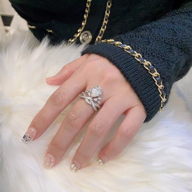 Teardrop Moissanite Crown Ring