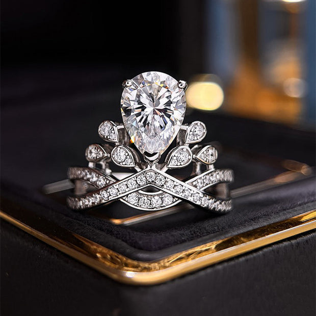 Teardrop Moissanite Crown Ring