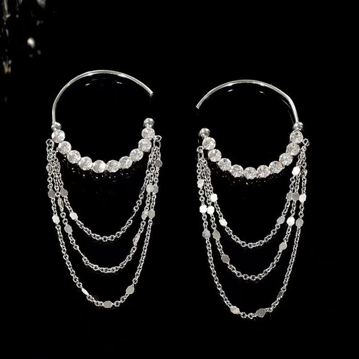 Triple Tassel Zircon Circles Earrings