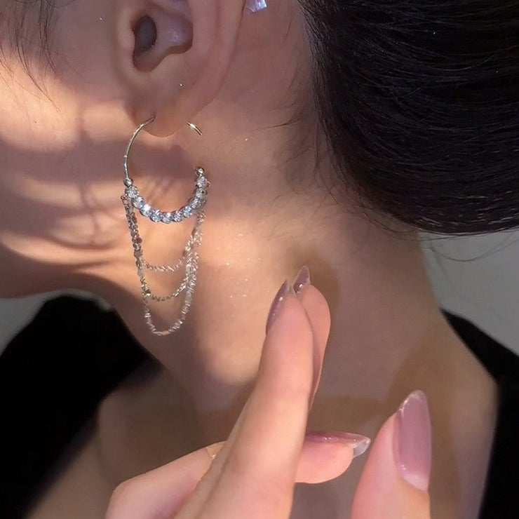 Triple Tassel Zircon Circles Earrings