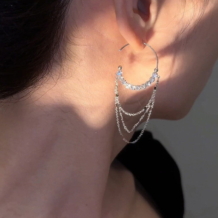 Triple Tassel Zircon Circles Earrings