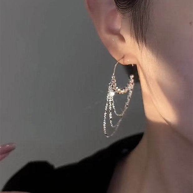 Triple Tassel Zircon Circles Earrings