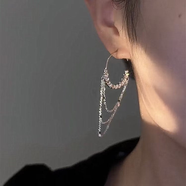 Triple Tassel Zircon Circles Earrings