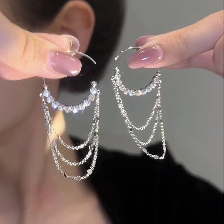 Triple Tassel Zircon Circles Earrings