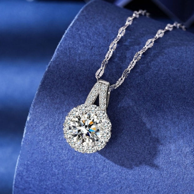 Sterling Silver Moissan Sunflower Necklace