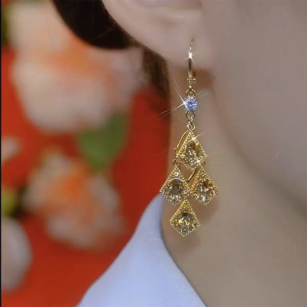 Super Sparkling Diamond Geometric Rhombus Tassel Earrings