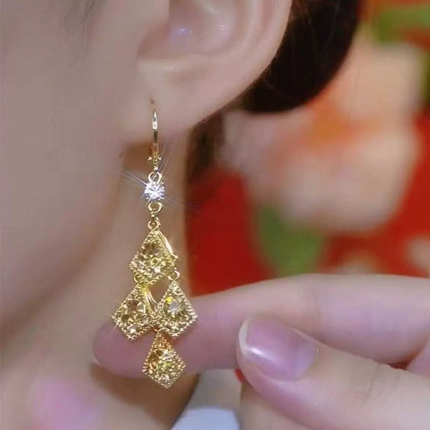 Super Sparkling Diamond Geometric Rhombus Tassel Earrings