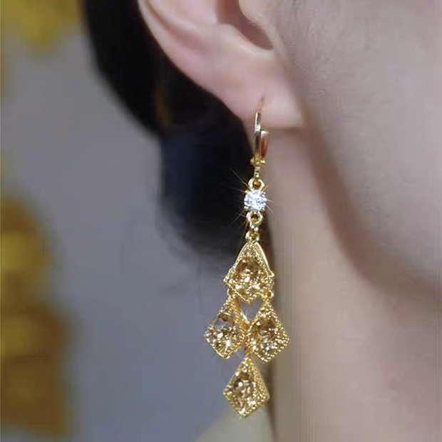 Super Sparkling Diamond Geometric Rhombus Tassel Earrings