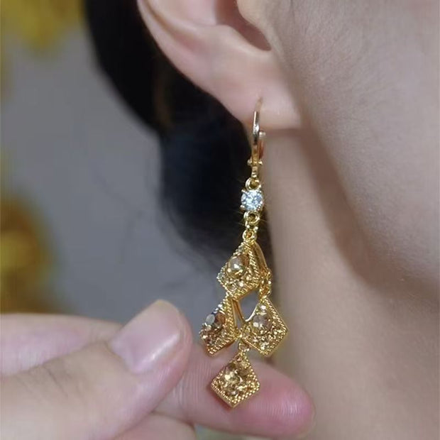 Super Sparkling Diamond Geometric Rhombus Tassel Earrings