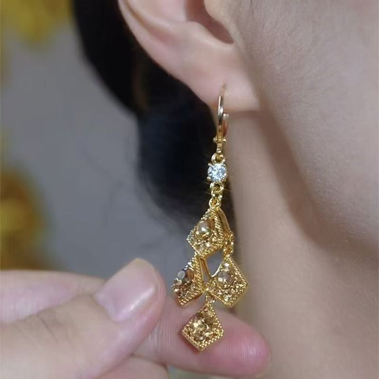 Super Sparkling Diamond Geometric Rhombus Tassel Earrings