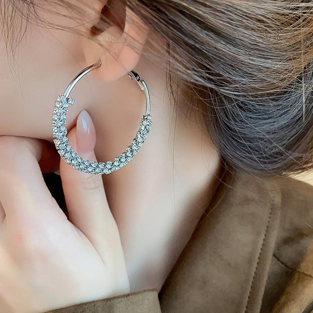 Semi Rhinestone Circle Earrings