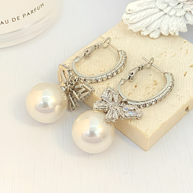 Super Sparkle Zirconia Butterfly Pearl Earrings
