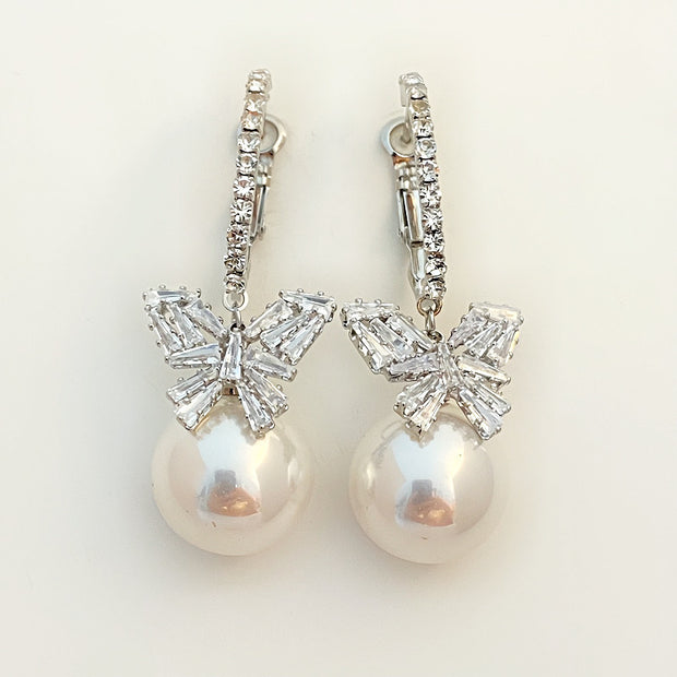 Super Sparkle Zirconia Butterfly Pearl Earrings