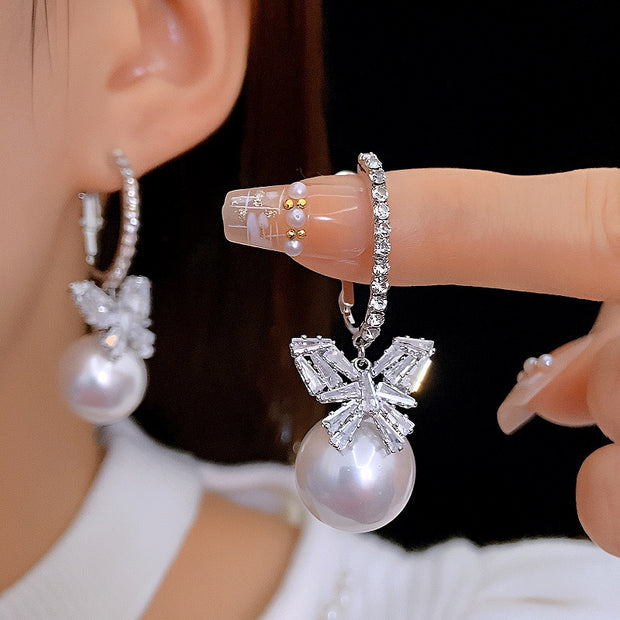 Super Sparkle Zirconia Butterfly Pearl Earrings