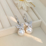 Super Sparkle Zirconia Butterfly Pearl Earrings