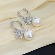 Super Sparkle Zirconia Butterfly Pearl Earrings