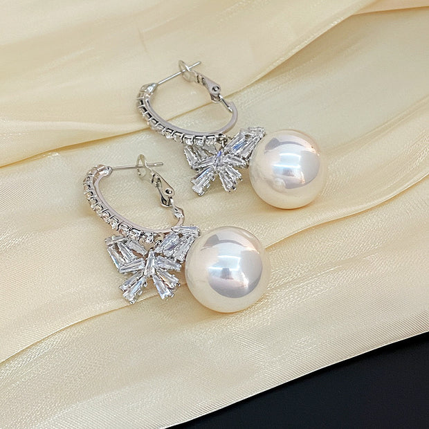 Super Sparkle Zirconia Butterfly Pearl Earrings