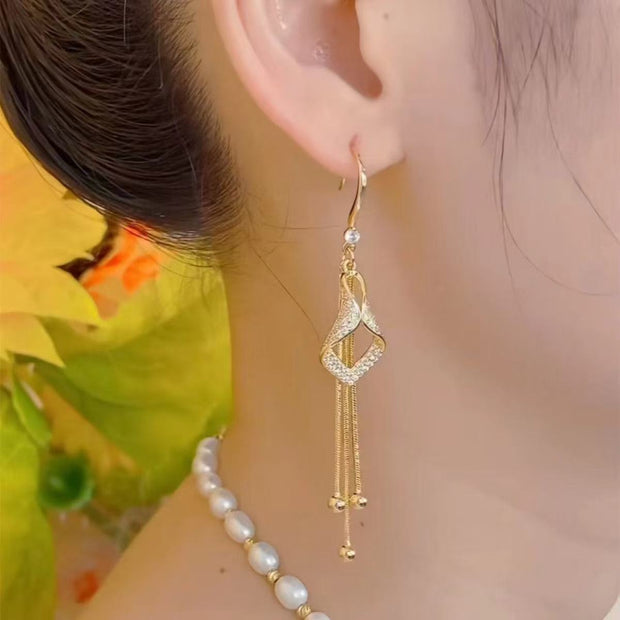 Long Diamond Tassel Earrings