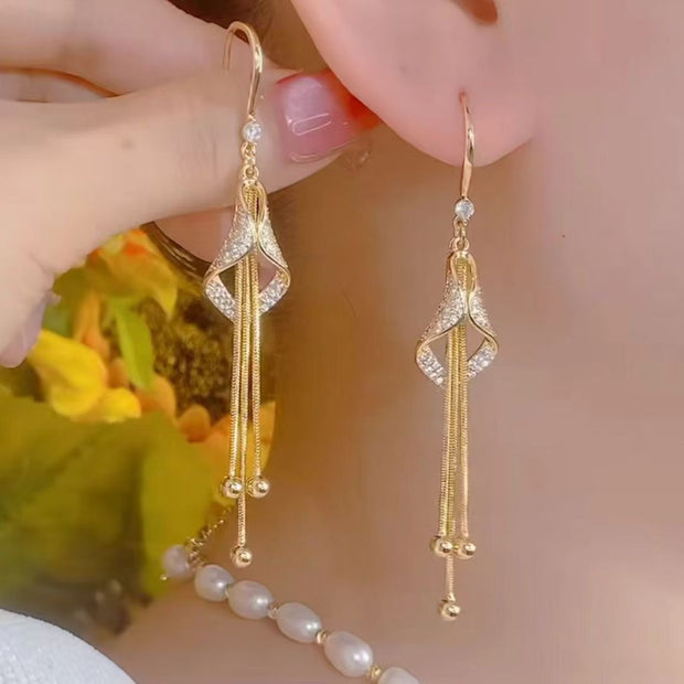 Long Diamond Tassel Earrings