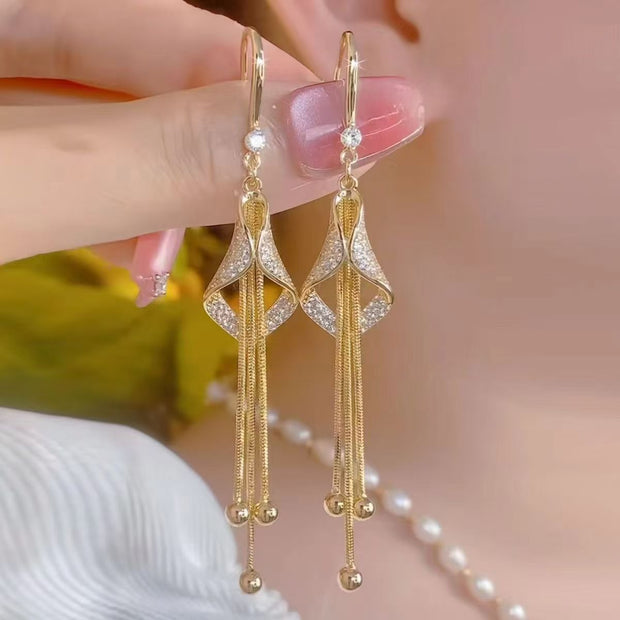 Long Diamond Tassel Earrings
