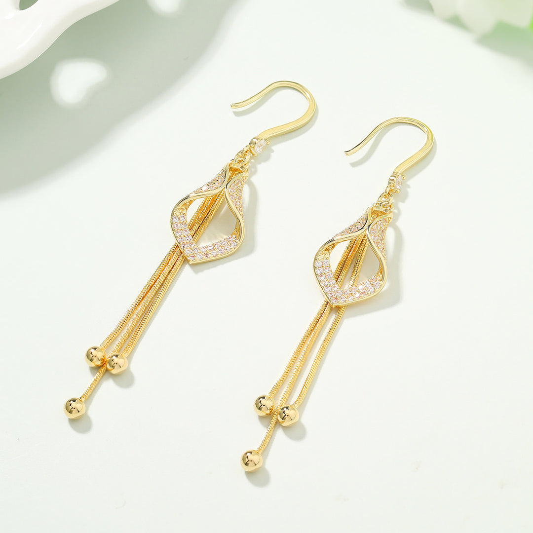 Long Diamond Tassel Earrings