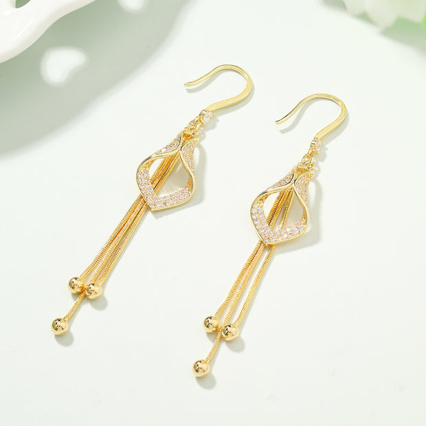 Long Diamond Tassel Earrings