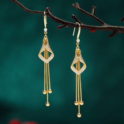 Long Diamond Tassel Earrings