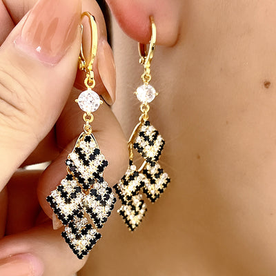 Layered Black and White Striped Diamond Earrings