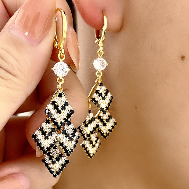 Layered Black and White Striped Diamond Earrings