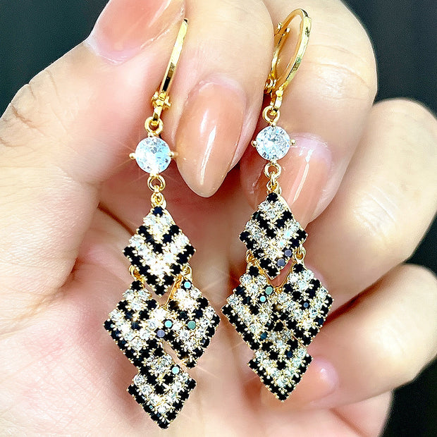 Layered Black and White Striped Diamond Earrings