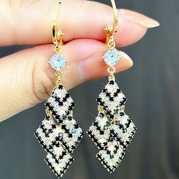 Layered Black and White Striped Diamond Earrings