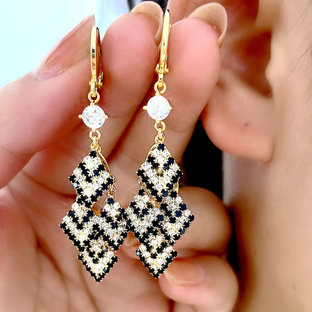 Layered Black and White Striped Diamond Earrings