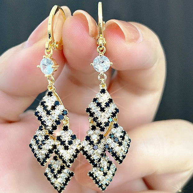 Layered Black and White Striped Diamond Earrings