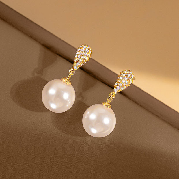 Cubic Zircon Drop Pearl Earrings