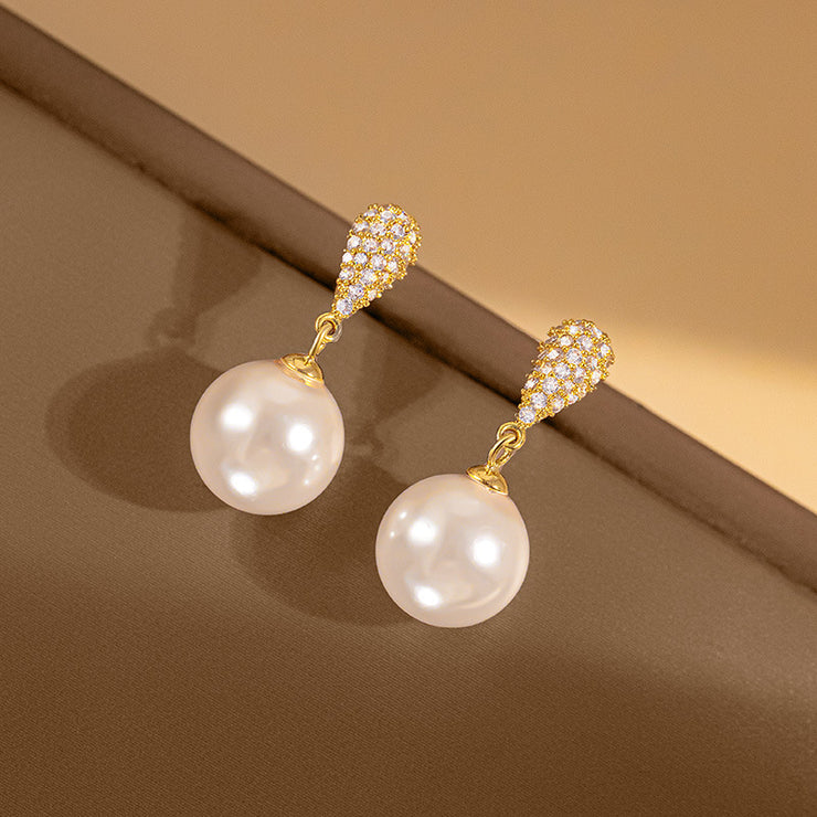 Cubic Zircon Drop Pearl Earrings