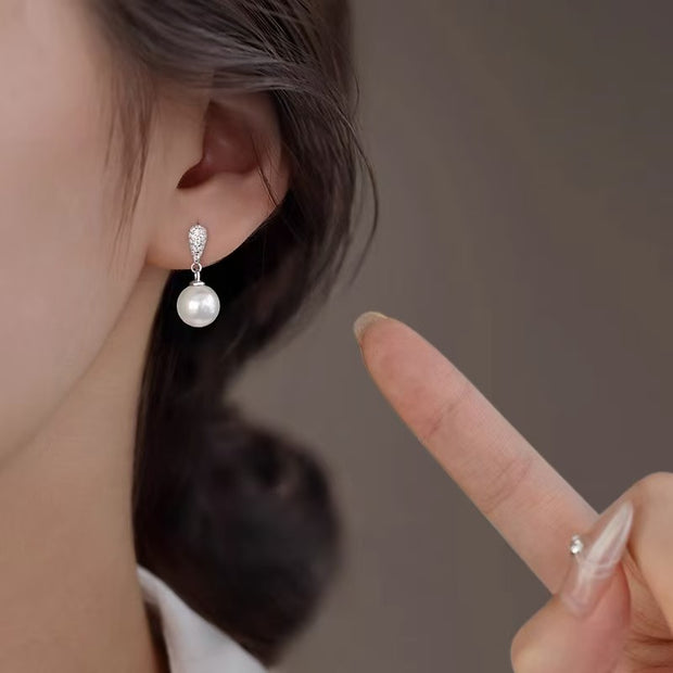 Cubic Zircon Drop Pearl Earrings