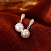 Cubic Zircon Drop Pearl Earrings