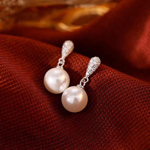 Cubic Zircon Drop Pearl Earrings