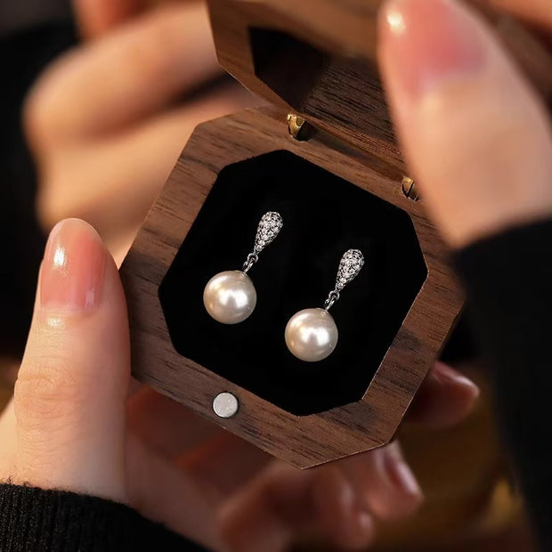Cubic Zircon Drop Pearl Earrings