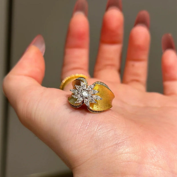 Vintage Brushed Flower Ring