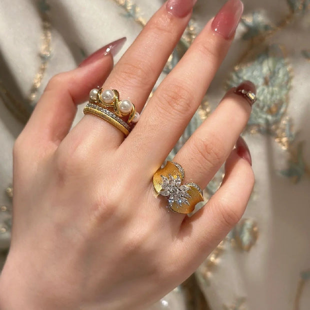 Vintage Brushed Flower Ring