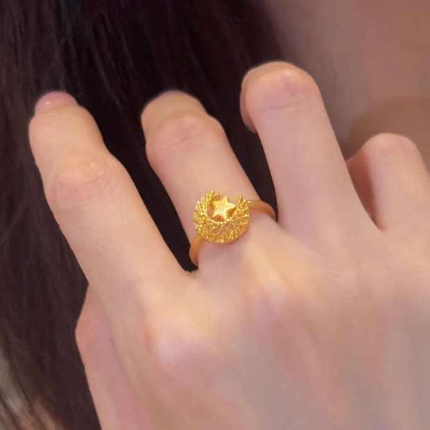 Gold Openwork Moon Star Ring