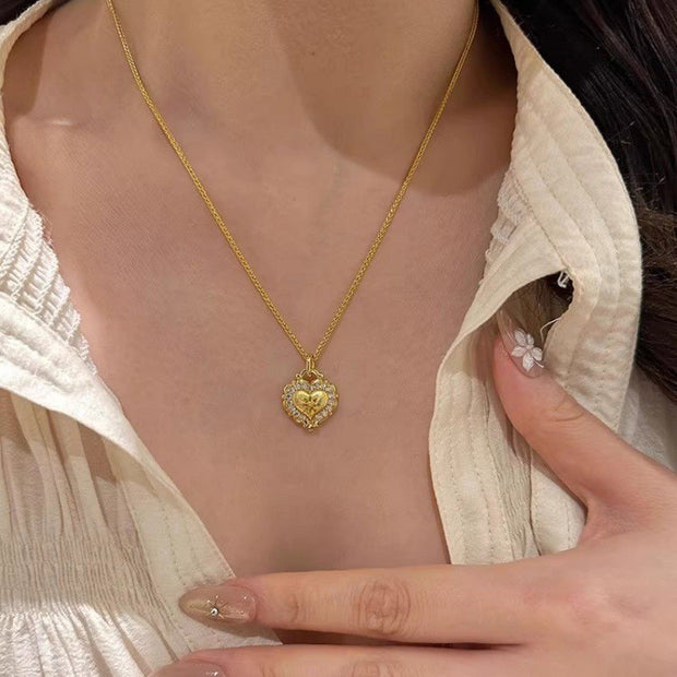 Brushed Heart Diamond Necklace