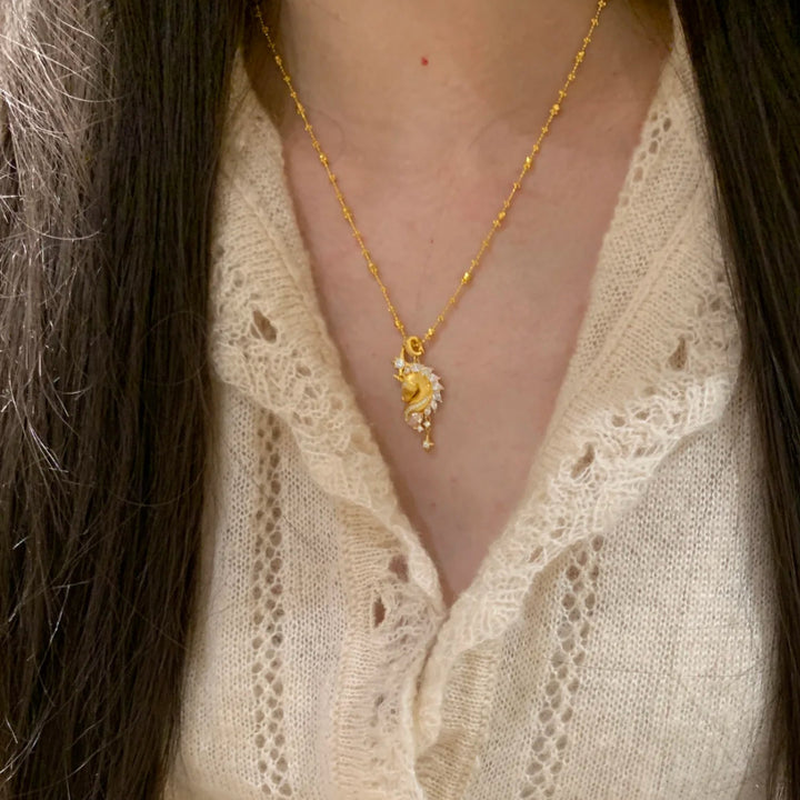 Unicorn Brushed Sparkling Rhinestone Starburst Necklace